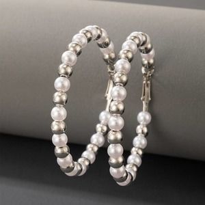 Silver Pearl Round Hoop Clasp Earrings J18